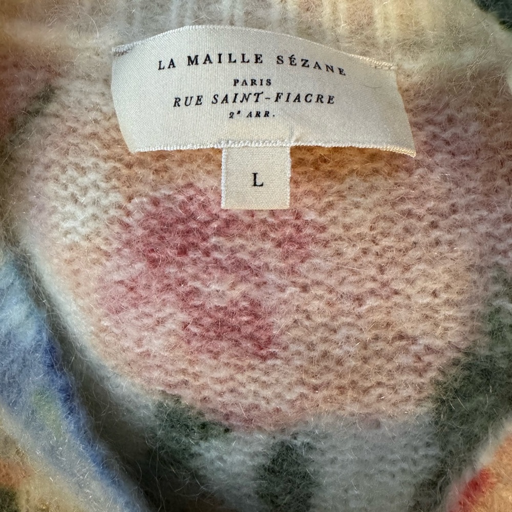 Sezane Malory Jumper Painted Flowers Kid mohair French Knit Sweater Soft - Picture 9 of 10